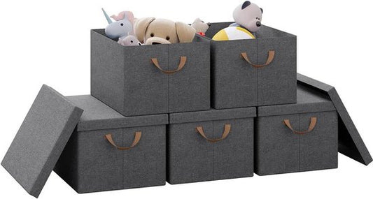 Rootz Set van 5 opvouwbare opbergdozen - Organisatorische bakken - Opvouwbare containers - Beschermende deksels - Ruimtebesparend - Duurzaam ontwerp - 20L, 27L, 36L, 51L
