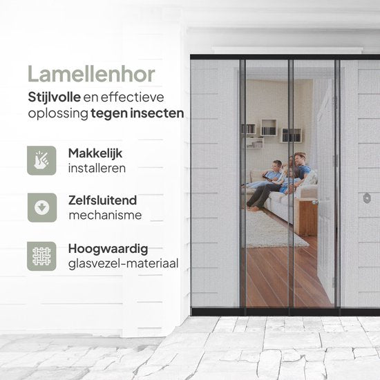 O'DADDY® Vliegengordijn Lamellenhor - 150x260 cm - Deurgordijn - Hordeur - Aanpasbaar Ontwerp - Glasvezel - Deurhor Zwart