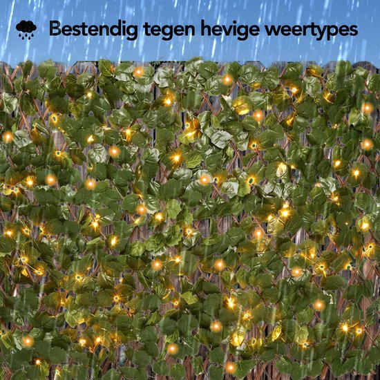 Brixy Kunsthaag Solar – Led - Uitschuifbaar – 180 x 90 cm – Kunstklimop – Kunstplanten Voor Buiten En Binnen – Namaak Plant – Kunst Klimop – Uittrekbaar - Lampjes - Verlichting