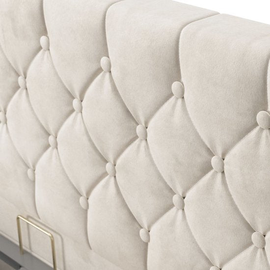Gestoffeerd Bed Nizza - 140 x 200 cm - Beige - LED Verlichting & Bedlade
