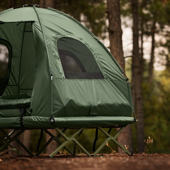 SoBuy OGS61-L-GR | Opvouwbaar Campingbedje | 3 in 1 met anti-UV dak + opblaasbare matras + draagtas | maximale belasting 300 kg | 2 personen
