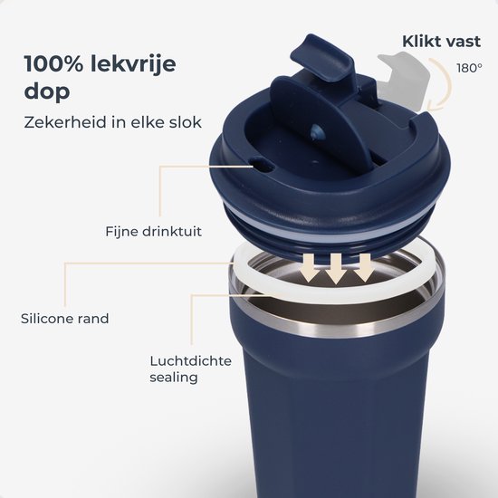 Castagnola Thermosbeker - Koffiebeker To Go - Travel Mug voor Koffie en Thee - Theebeker - 380 ML - RVS - Donkerblauw - Octagon