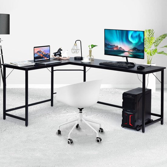 Coast l-vorm computertabel PC Hoekschrijftafel Hoekbureau zwart/natuur 168 x 125 x 74 cm zwart