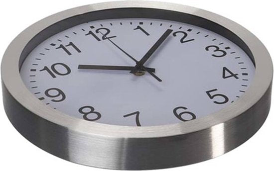 Perel Wandklok, rond, analoog, 30 cm, radiogestuurde tijdsaanduiding (DCF), aluminium, zilver