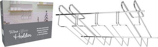 Wijnrek voor 12 glazen - 34x25x9cm - Zilverkleurig metaal - 12 wijnglazen