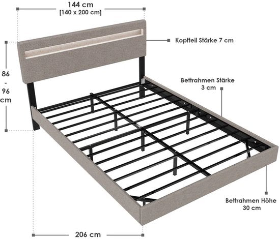Zwevend bed Lissabon - 140x200cm - Kunstleer - Incl. LED - Beige