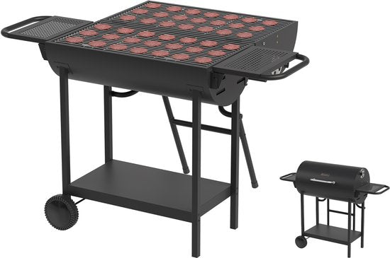 KitchenBrothers 2-in-1 Houtskool BBQ XL met Verstelbare Luchtroosters - Zwart - 52 x 131 x 110 cm