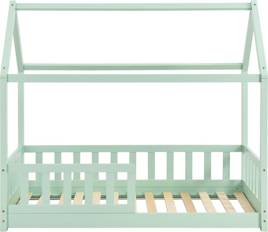 Juskys – Marli Kinderbed & Huisbed – 80 x 160 cm – Voorzien Van Uitvalbeveiliging En Lattenbodem – Voor Jongens En Meisjes – Mint Grenenhout