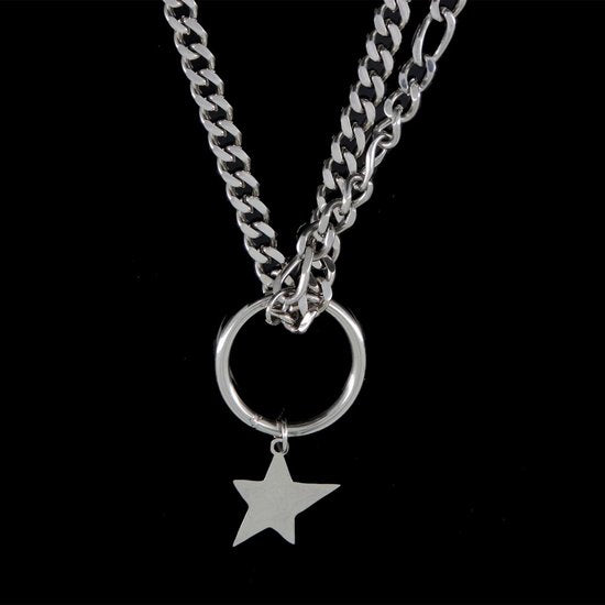 Laura Ferini Stella Ketting – Zilverkleurige Schakelketting met Ster – 18K Witgoud Verguld – Dames Sieraad