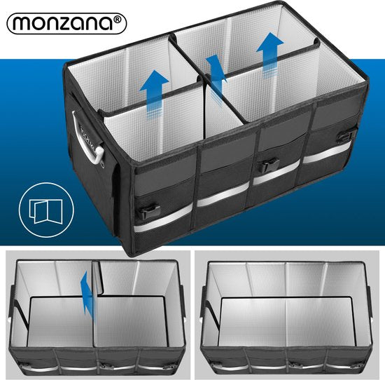 Monzana Kofferbak Organizer - 68L Waterdicht Opvouwbaar - Zwart Zilver