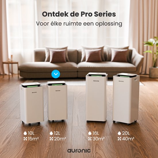 Auronic Luchtontvochtiger en Luchtreiniger - Pro Series - 12L per dag - 2.5L Waterreservoir - Was-droog functie - Slaapkamer, Badkamer en Woonkamer - Vochtvreter voor in Huis - Wit