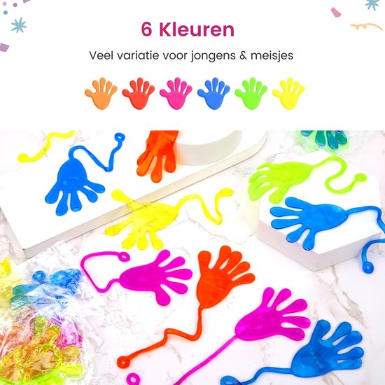 Partizzle 48x Kleverige Plakhandjes - Sticky Hands Uitdeelcadeautjes - Grabbelton Traktatie Cadeautjes - Sensorisch Klein Speelgoed - Voor Kinderen & Peuters