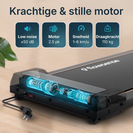 Flowsense Loopband - 1-6 km/u - Treadmill - Elektrisch - Zwart