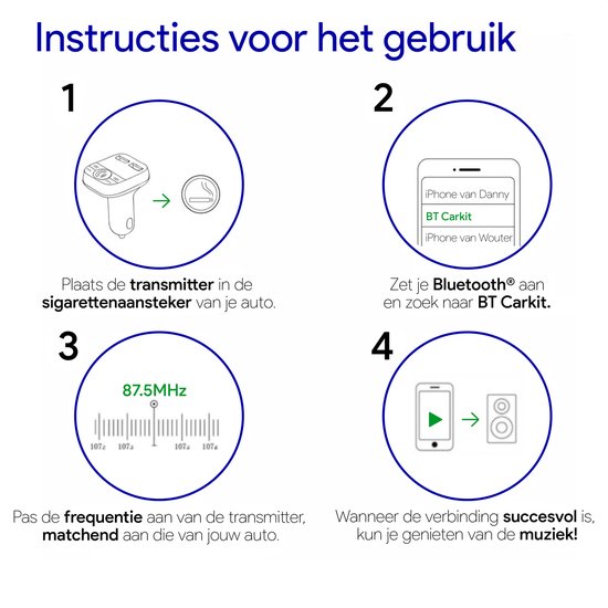 WADU Bluetooth FM Transmitter - Bluetooth ontvanger voor in de auto - USB - Handsfree carkit