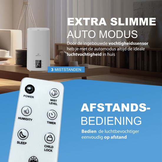 Aironex Luchtbevochtiger 3.8 Liter - Topfill - Aroma - Luchtbevochtigers - Humidifier - Geschikt voor Woonkamer, Kantoor, Babykamer, Slaapkamer