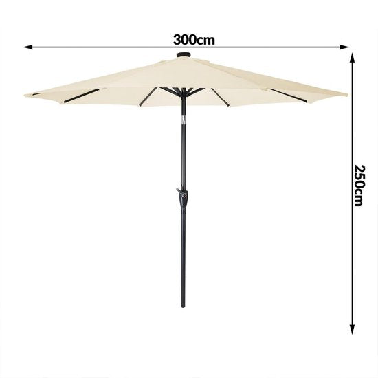 Kingsleeve Parasol - LED-verlichting 300 cm Solar - Beige