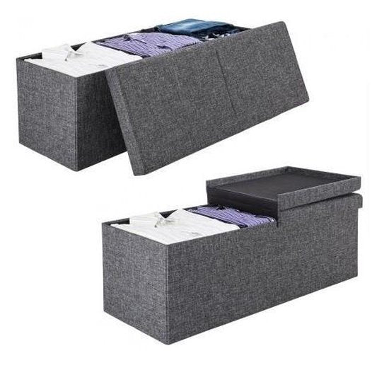Casaria Zitbank met Opbergruimte - 80x40x40cm 100L Linnen Look – Donkergrijs