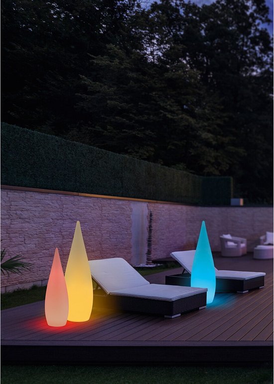 REALITY PALMAS Staande lamp - Wit - incl. 1x SMD 4,5W - Afstandsbediening - Geïntegreerde dimmer - USB-aansluiting - RGBW-kleurenwisselaar - Oplaadbaar - Snoerloos - Accuvoeding - Geheugenfunctie via de afstandsbediening - Buitenverlichting - IP44