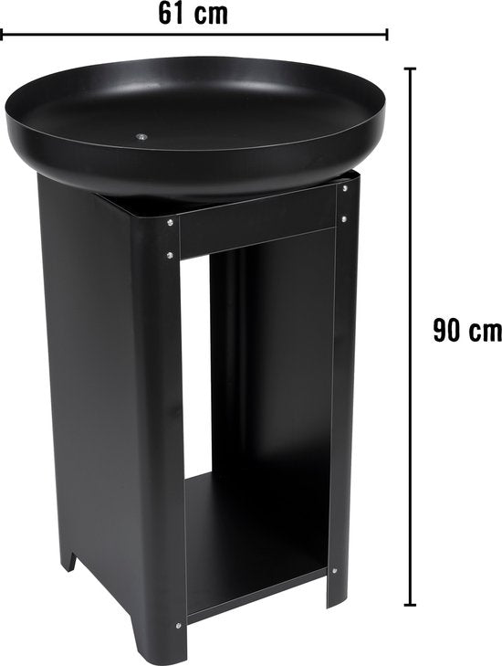 BBQ Collection 3-in-1 Vuurkorf en Grillplaat - Tuinhaard 61 x 90 cm - met Teppanyaki Bakplaat - Plancha BBQ met Brandhout Opslagplaats - Vuurkorf voor Buiten - Metaal