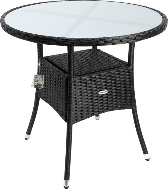 Casaria Bijzettafel - Rond 80cm Weerbestendig Polyrattan - Zwart