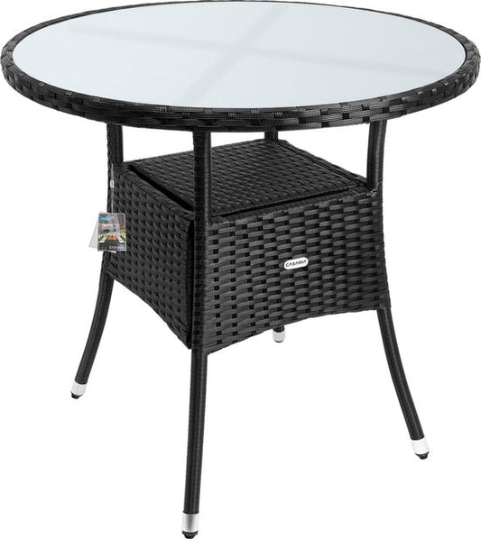 Casaria Bijzettafel - Rond 80cm Weerbestendig Polyrattan - Zwart