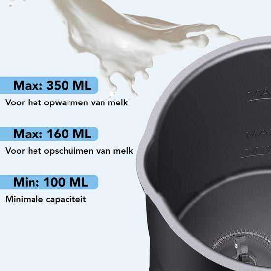 Infinity Goods 4-in-1 Elektrische Melkopschuimer - 350 ml - Opschuimen en verwarmen - Cappuccino - Vaatwasserbestendig - Zwart