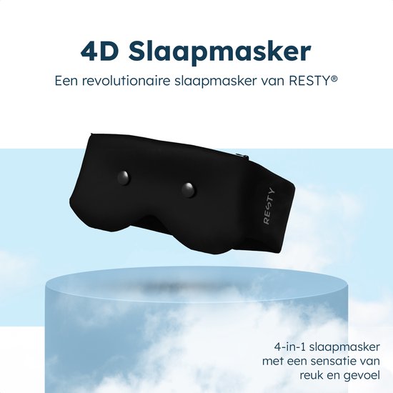 Resty® 4-in-1 Slaapmasker – 100% Lichtdicht – Koelen/Verwarmen/Aromatherapie – 3 Inzetstukken – Comfortabele 4D-pasvorm
