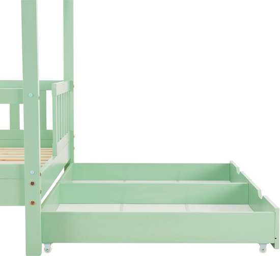 Juskys – Marli Kinderbed & Huisbed Met Bedladen – 90 x 200 cm – Voorzien Van Uitvalbeveiliging En Lattenbodem – Voor Jongens En Meisjes – Mint Grenenhout