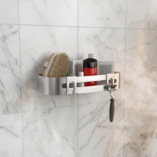 Sanicraft® Doucherekje - Zonder Boren - Geschikt voor elk type Muur - Hangend - Roestvrij - 2 Stuks - Mat Zilver