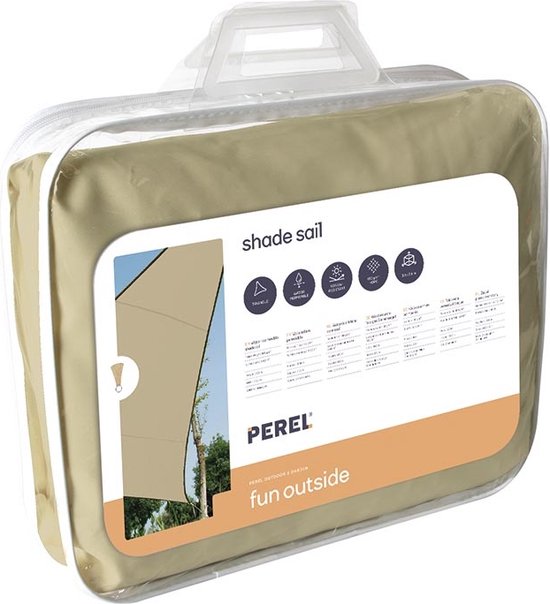 Perel Schaduwdoek, waterdoorlatend, luchtdoorlatend, 3.6 x 3.6 x 3.6 m, 180 g/m², HDPE, driehoek, champagne