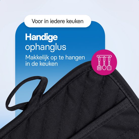 Roegaarden Pannenlappen - Hittebestendige Pannenlappen - 100% Katoen - Met insteekvakken - Zwart
