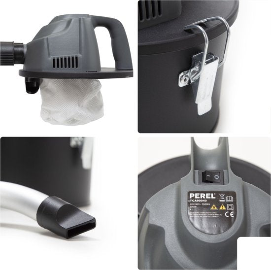 Perel Mini-aszuiger, haardzuiger, stofzuiger voor as, open haard, barbecue, droogzuiger met flexibele slang 0.3 m, HEPA-filter, zuigfunctie, zonder zak, 600 W, 4 L