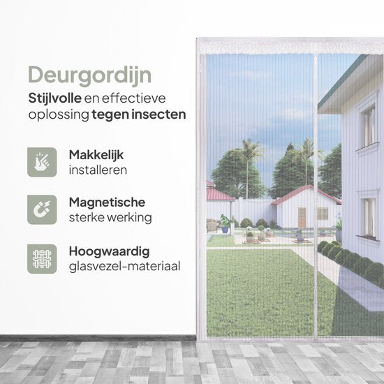 O'DADDY Deurgordijn Deluxe FIBER - Magnetisch Vliegengordijn - Voor Nieuwbouw en Standaard Deuren - Eenvoudige Installatie - Witte Hor - 184x230 cm