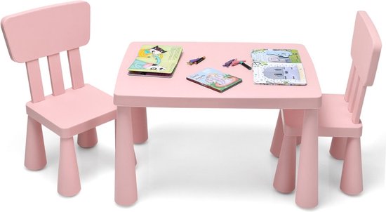 Coast - Kindertafel en 2 Stoelen Set - Multifunctioneel, Ergonomisch, Ronde Randen, 50 kg Belastbaar - Tafel 76,5 x 54,5 x 49,5 cm - PP - Roze