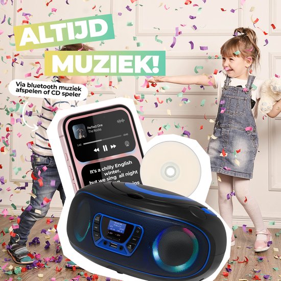Denver Draagbare DAB Radio CD Speler Kinderen - Bluetooth - Lichteffecten - Boombox - AUX - FM - TDB212BLUE
