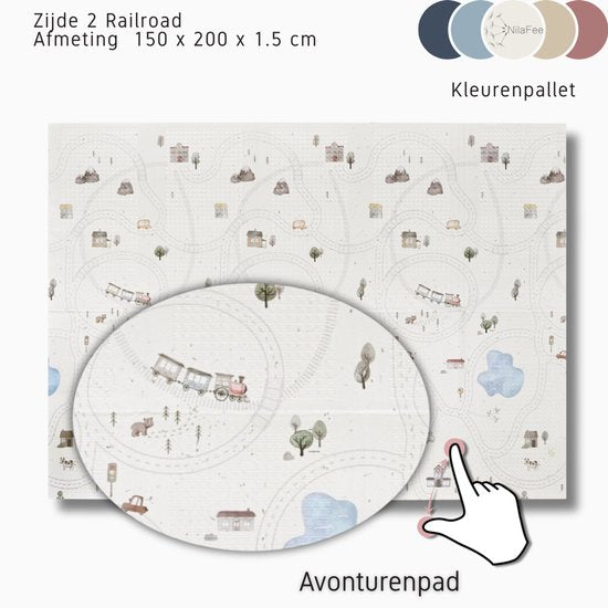 NilaFee® - Speelmat Baby - Speelkleed - Anti slip - Opvouwbaar - Opbergtas - 150 x 190 x 1 cm - XPE - Waterafstotend - Auto - Trein - Terrazo White