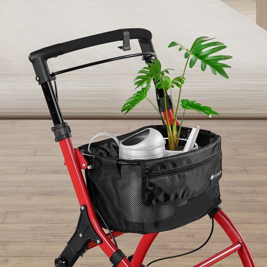 Juskys – Kamerrollator Aktiv – 56 x 66 x 90-103 cm – Voorzien Van Dienblad En Tas En In Hoogte Verstelbaar – Voor Binnenshuis – Bordeaux Rood Aluminium