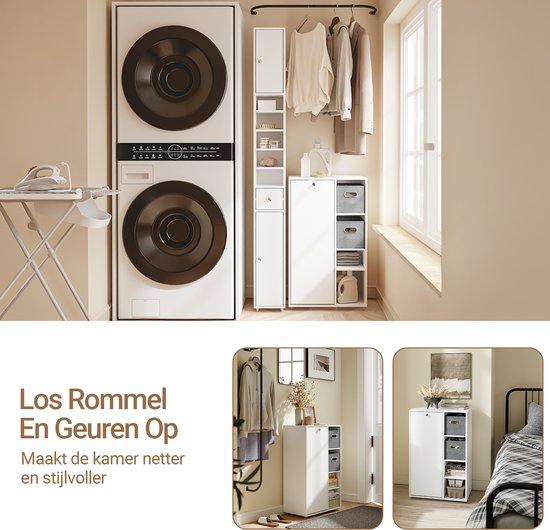 SoBuy Badkamermeubel met wasmand, Opbergkast met 2 stoffen manden, ruimtebesparend, vuile was, Wit, voor wasruimte BZR218-W