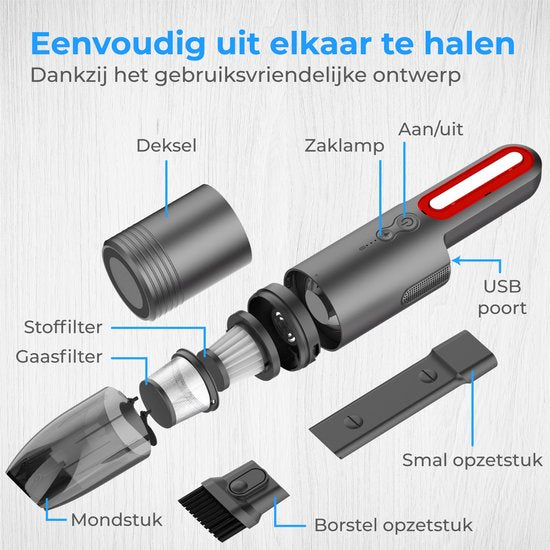 Nuvance - Auto Stofzuiger - 6000Pa - Kruimeldief Snoerloos - Usb Oplaadbaar - Handstofzuiger - Autostofzuiger - Kruimelzuiger - Kruimeldieven
