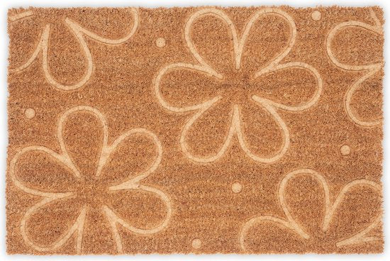 deurmat kokos - met bloemen - 40 x 60 cm - antislip - weerbestendig - binnen en buiten