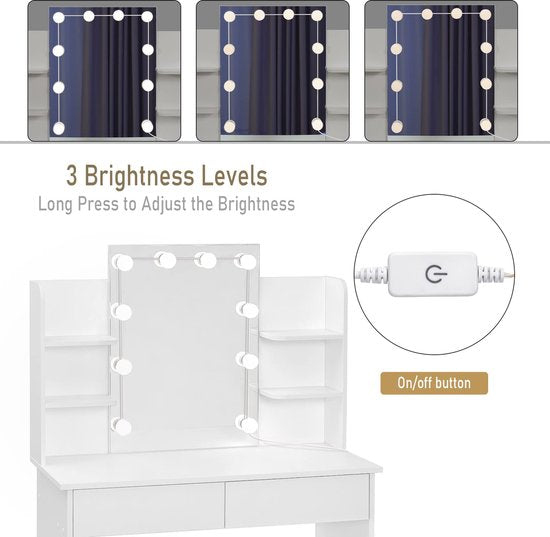 Rootz Kaptafel - Dressoir - Make-up Station - Schoonheidstafel - Cosmetische Stand - Glamour Tafel - Wit - 41,1x20,3x6,1 inches