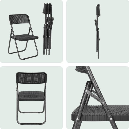 LifeGoods Klapstoelen Set van 4 - Tuinstoelen Inklapbaar - Zwart Rotan Look - Vouwstoelen - 200kg Draagkracht
