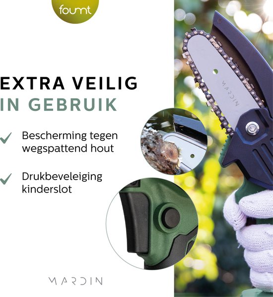 Mardin Mini Kettingzaag - Elektrische Takkenzaag - Snoeizaag - Houtzaag - Handkettingzaag - Boomzaag - Zaagmachine - Heggenschaar - 2 Accu's - Opbergkoffer - Groen