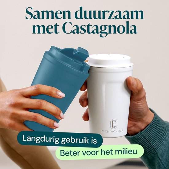 Castagnola Thermosbeker - Koffiebeker To Go - Travel Mug voor Koffie en Thee - Theebeker - 380 ML - RVS - Blauw