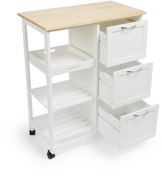 Lifa Living Keukentrolley Sophie - Wieltjes - Serveerwagen - Wit - 67x37x84(LxBxH)