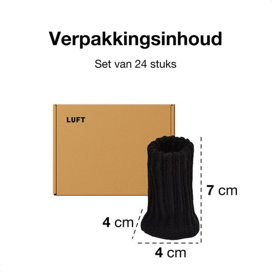 Luft Stoelpoot beschermers - 24 Sokken - Met anti-kras vilt - Vloer bescherming - Stoelbeschermers - Rond - Stretch - Zwart - Stoelsokken - Dopjes voor stoelpoten - Pootjes voor meubels