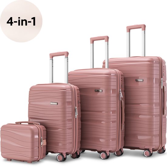 SC Travelin' Charm 4-delige Trolleyset – Handbagage & Check-in Koffers – 32L/60L/98L – Cijferslot – 360° Geruisloze Wielen – Lichtgewicht & Stevig – Modern Design - Roze V2