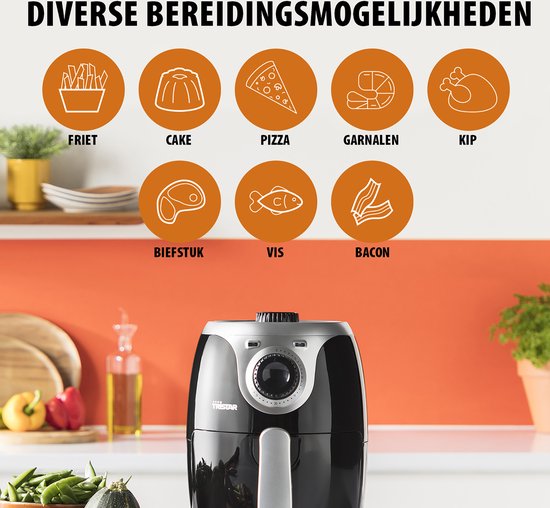 Tristar Airfryer Mini Crispy FR-6980 - 2 liter - Heteluchtfriteuse - PFAS vrij - Compact - Zwart - 1000W