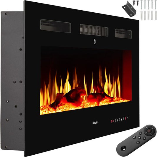 tectake® Wandhaard - Elektrische Haard - Sfeerhaard - 91,5 x 12 x 43 cm - 900W & 1800W - Bediening met Afstandsbediening of App - met Thermostaat - Kachel - met Verwarming - Haarden - Hout en Gloeieffecten - 3D Vlammen - Timer