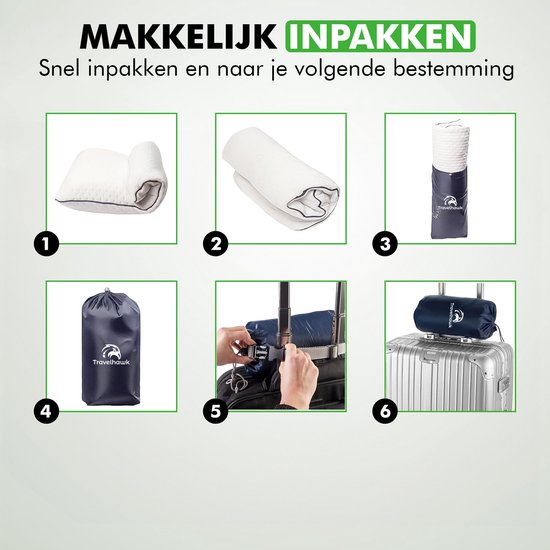 Travelhawk Reiskussen - Kampeerkussen - Nekkussen - Mini Hoofdkussen - Memory Foam - Inclusief Opbergtasje – Compact & Ademend – 55x36x11cm